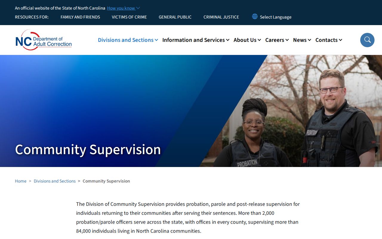 NCDAC Community Supervision source for Jackson County probation and parole records