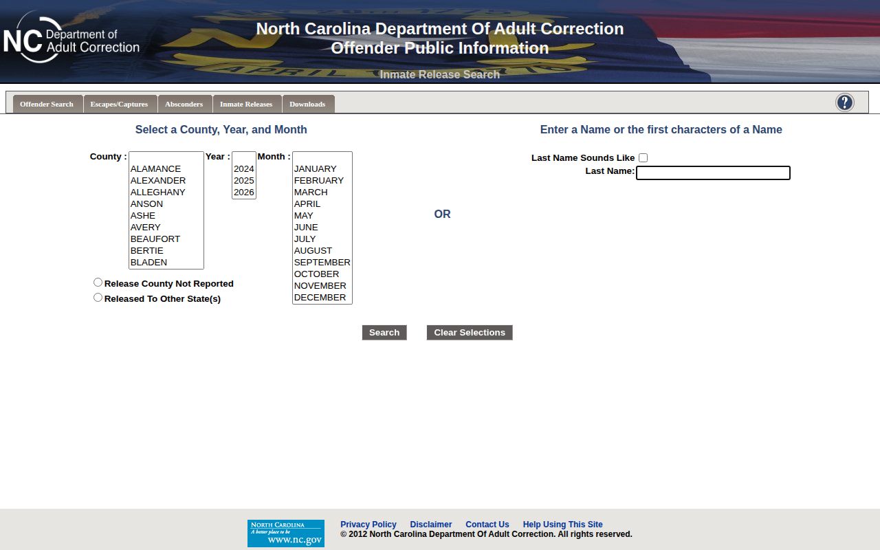NCDAC search for Jackson County state inmate releases